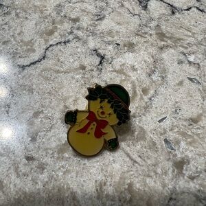 Festive Vintage Snowman Lapel Pin with Red and Green Accents